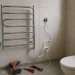 Handdukstork i badrummet – el, vatten och infästning